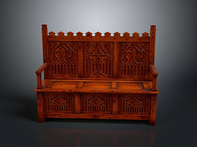 Traditional Wooden Two Seater Sofa With Ornate Carved Patterns And Backrest 3d model