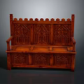 Traditional Wooden Two Seater Sofa With Ornate Carved Patterns And Backrest