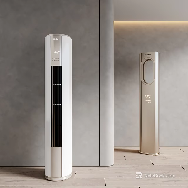 Modern Air Cooler Fan Tower with Sleek Silver Gold Design for Home Interior Use 3d model 