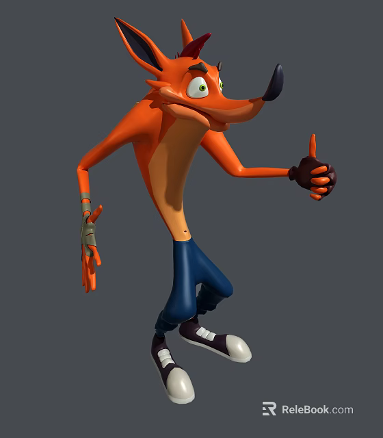 Cartoon Fox Game Movie Character With Orange Fur Green Eyes Blue Pants Thumbs Up Gesture 3d model 