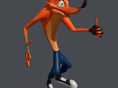 Cartoon Fox Game Movie Character With Orange Fur Green Eyes Blue Pants Thumbs Up Gesture 3d model