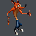 Cartoon Fox Game Movie Character With Orange Fur Green Eyes Blue Pants Thumbs Up Gesture