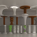 Various Designed Columns in White and Brown with Patterns Top Decorations and Green Plants