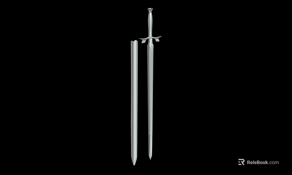 Classic Medieval Silver Sword with Scabbard and Intricate Hilt on Black Background 3d model 