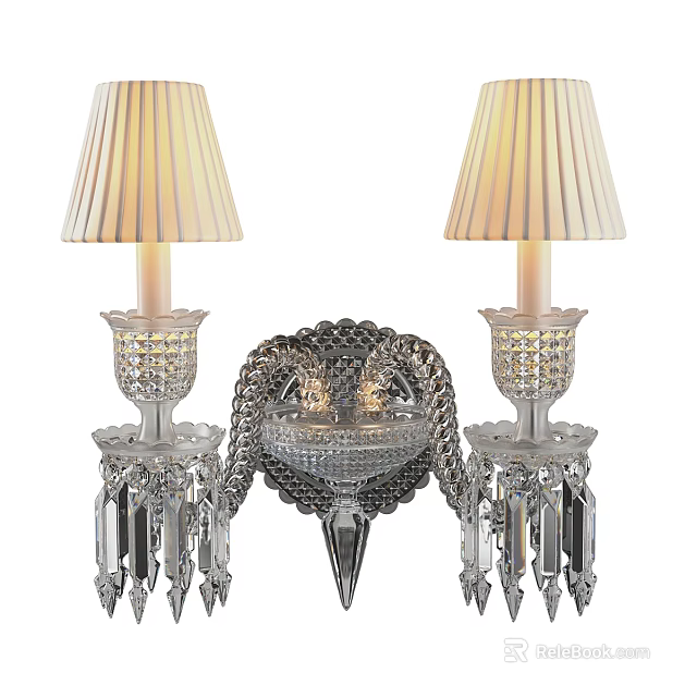 Luxury Crystal Wall Sconces With Pleated Lampshades And Dangling Crystal Elements 3d model