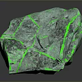 Green Cracked Crystal Stone With Glowing Surface Lines On Gray Background 3d model