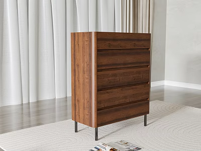 Modern Wooden Chest of Drawers with Metal Legs in Minimalist Light Interior Design 3d model