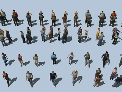 Diverse Group of People with Various Poses and Different Clothing 3d model