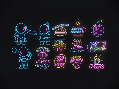 Neon Decorative Lights With Astronaut Designs For Birthday Cheers And Sweet Events 3d model