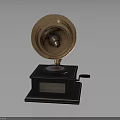 Vintage Gramophone Design With Copper Horn Black Base And Turntable