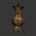 Traditional Colorful Vase Shaped Metal Sculpture With Intricate Carvings Dragon Motifs And Enamel Details