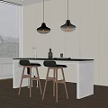 Modern Kitchen Bar Counter With Pendant Lights Black Bar Stools White Cabinets And Marble Top