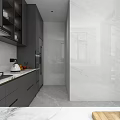 Modern Open Kitchen Interior With Gray Cabinets Marble Countertops And Window 3d model