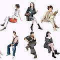 Group of People in Different Casual Outfits Sitting in Various Relaxed Poses