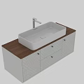 Bathroom Vanity With White Square Basin Faucet Wooden Countertop Gray Herringbone Cabinet Doors And Drawers