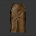 Stylish Brown Leather Skirt With Functional Pockets And Side Slit Design 3d model