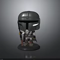 Chibi Style Mandalorian Toy Figure With Silver Helmet Detailed Weapon And Black Base