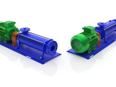 Green And Blue Industrial Pumps With Electric Motors On Horizontal Base Plates 3d model