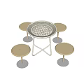 Round Perforated Top Dining Table Set With Four Small Round Stools And Slender Legs 3d model