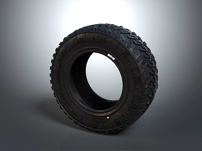Black Rubber Tire With Deep Tread Pattern And Durable Construction Design 3d model