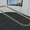 Elevator Lobby With Black Tiled Flooring Textured Gray Walls And Modern LED Strip Lighting