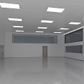 Modern Office Hallway With Bright Lighting Glass Partitions And Grid Ceiling 3d model