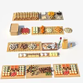 Assorted Food Items Displayed on Bamboo Trays with Fruits Pastries and Sushi