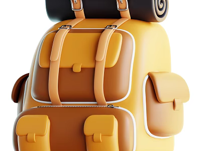 Decorative Ornament Set Featuring Yellow Brown Backpack With Rolled Accessory For Home Decor 3d model