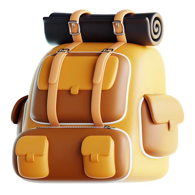 Decorative Ornament Set Featuring Yellow Brown Backpack With Rolled Accessory For Home Decor 3d model