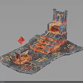 Ancient Temple Structure With Glowing Red Elements Stone Steps Symbolic Crystal And Carved Platform