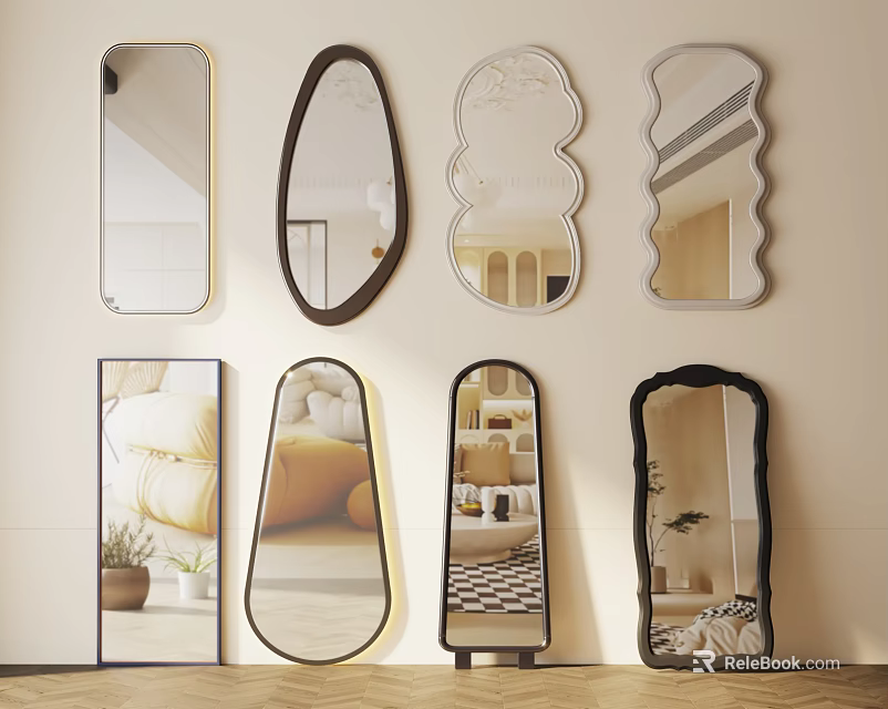 Various Shaped Decorative Mirrors With Different Frame Styles For Interior Decoration 3d model