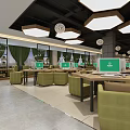 Modern Internet Cafe Interior With Multiple Computers Comfortable Seats And Bright Lighting