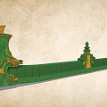 Green Architectural Component With Golden Decorations Dragon Carvings And Pagoda Like Structures