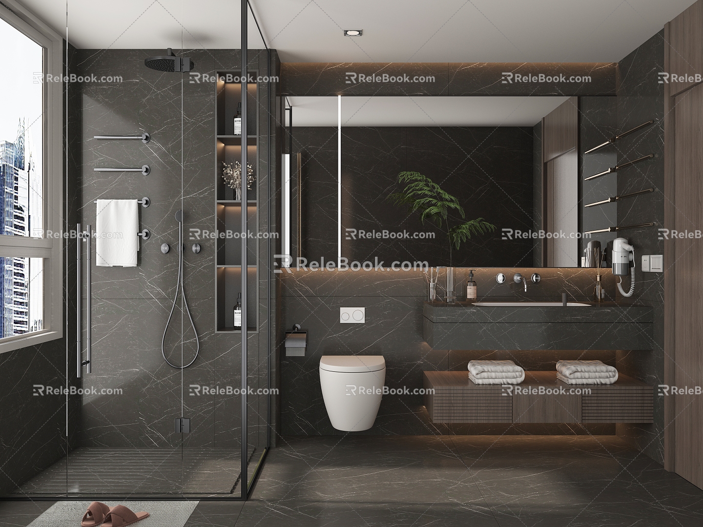 Modern Toilet Advanced Black Toilet Toilet Bathroom Cabinet Mirror Shower Partition Towel Rack 3d model