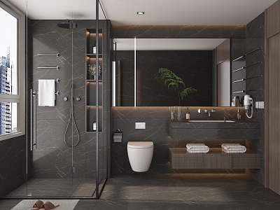 Modern Toilet Advanced Black Toilet Bathroom Cabinet Mirror Shower Partition Towel Rack 3d model