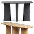 Modern Console Table With Wooden Tabletop And Black Support Pillars 3d model