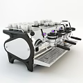 Professional Stainless Steel Kitchen Appliance Espresso Machine With Multiple Steam Wands And Cups On Top