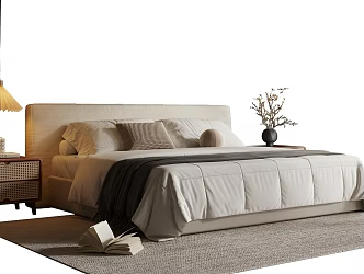Modern Middle Ancient Double Bed Fabric Bed Master Bedroom Bed Chandelier Bedside Cabinet Jewelry Ornaments 3d model