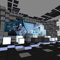 Digital Exhibition Space With Large Screen Number Displays And Interactive Female Figure