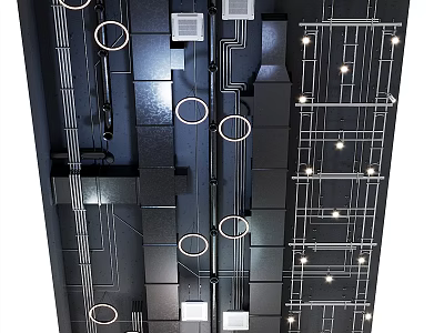 Modern Ceiling Design With Circular Patterns Linear Structures And Recessed Lights 3d model