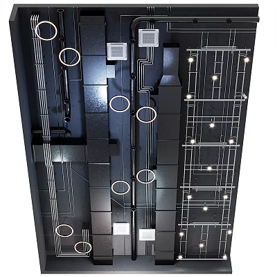 Modern Ceiling Design With Circular Patterns Linear Structures And Recessed Lights 3d model