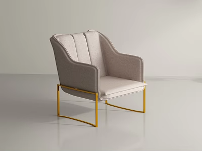 Modern Accent Chair with Light Beige Fabric Gold Metal Legs and Vertical Stitching 3d model