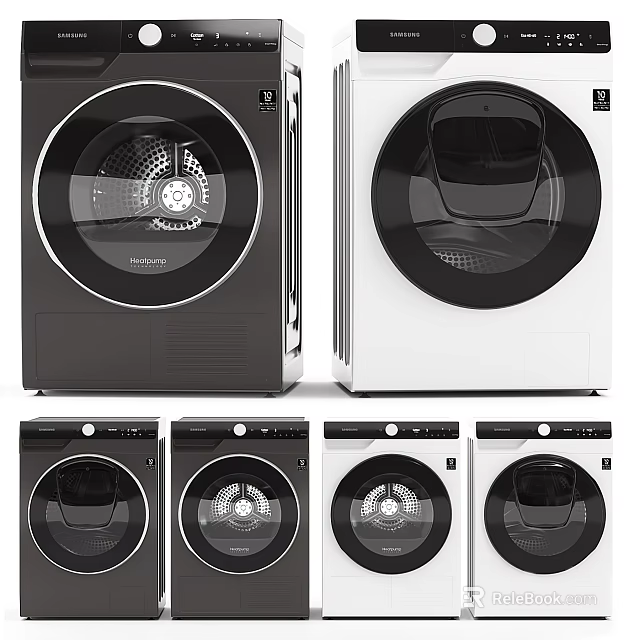 Modern Front Load Washing Machines In Black And White Colors With Sleek Design 3d model 