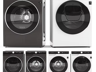 Modern Front Load Washing Machines In Black And White Colors With Sleek Design 3d model