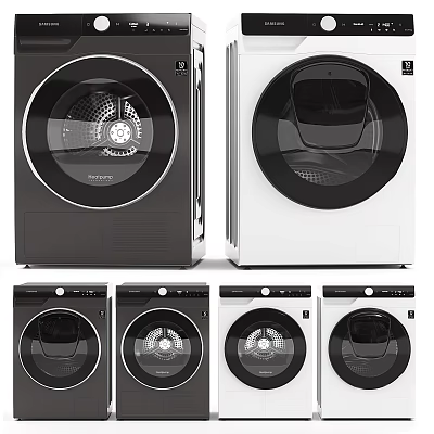 Modern Front Load Washing Machines In Black And White Colors With Sleek Design 3d model