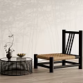 Leisure Chair With Black Frame Woven Seat Round Table On Wooden Floor Bamboo Shadows