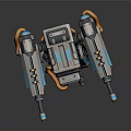 Futuristic Multi Legged Mechanical Robot With Twin Cannons Blue Gray Design And Glowing Lights