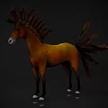 3D Rendered Brown Yellow Horse With Decorative Feather Mane Tail On Dark Background