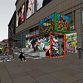 Modern Commercial Landscape With Outdoor Billboards Greenery And Pedestrian Activity Areas