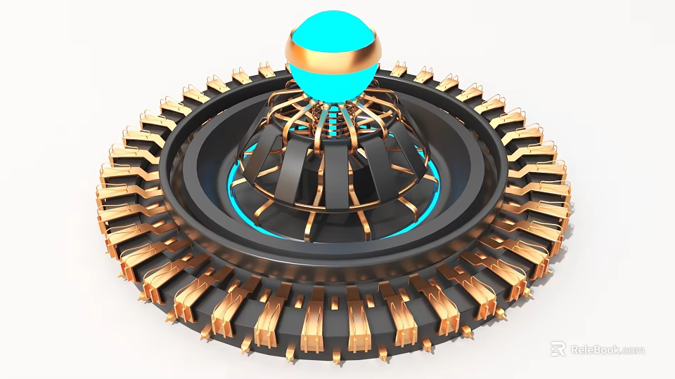Advanced Industrial Equipment With Circular Design Blue Spherical Top And Golden Metallic Components 3d model 